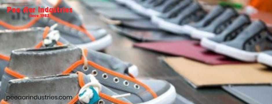 Safety shoes manufacturing line at Pee Aar Industries showing durable industrial footwear production.