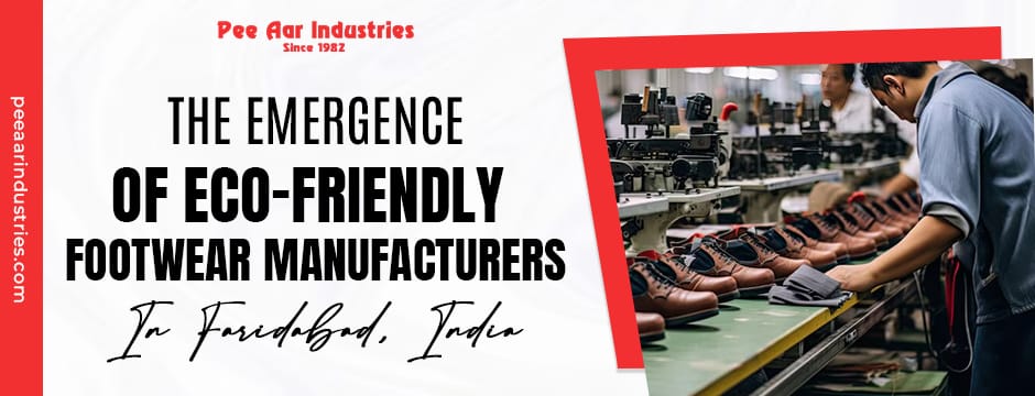 Worker manufacturing eco-friendly leather shoes at Pee Aar Industries in Faridabad, India