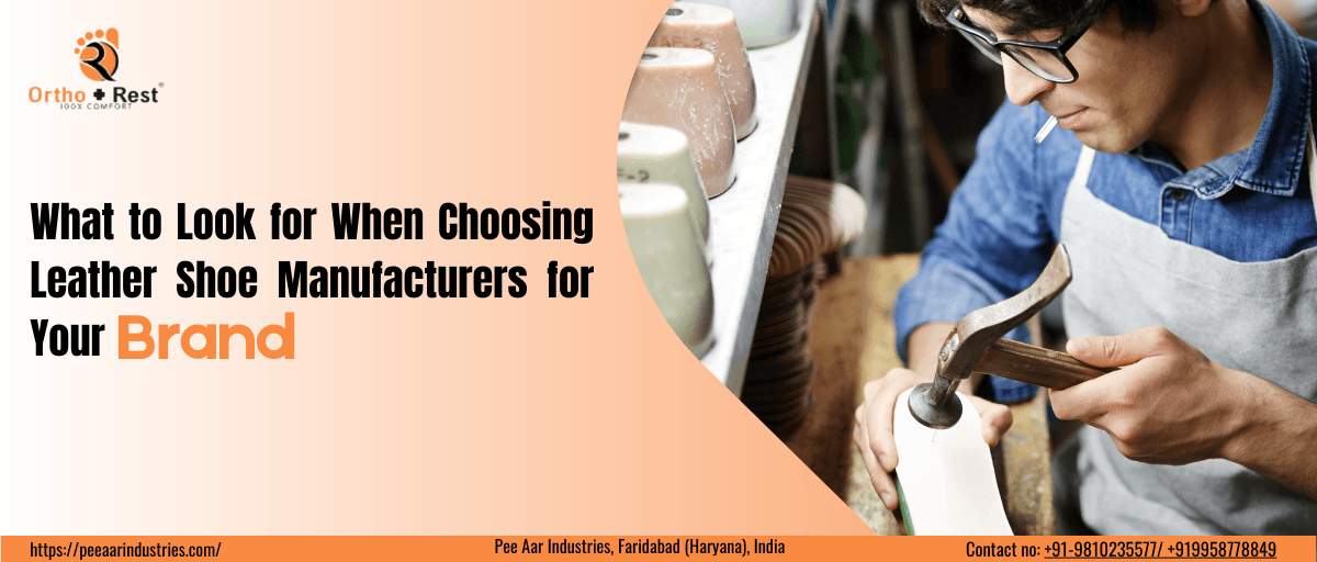 Banner on choosing leather shoe manufacturers with craftsman hammering sole